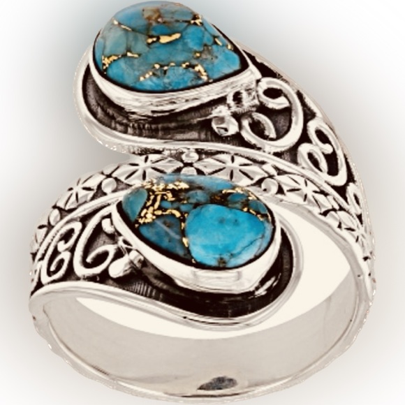 🌺 925 Stirling Silver 9x6mm Pear Shaped Turquoise Cabochon Ring - Size 8- New - Picture 6 of 6